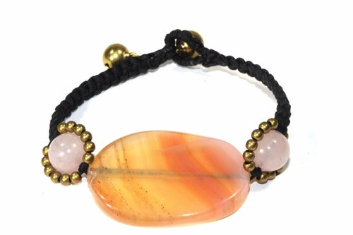 Load image into Gallery viewer, Peach Agate Slice &amp; Rose Quartz Bracelet
