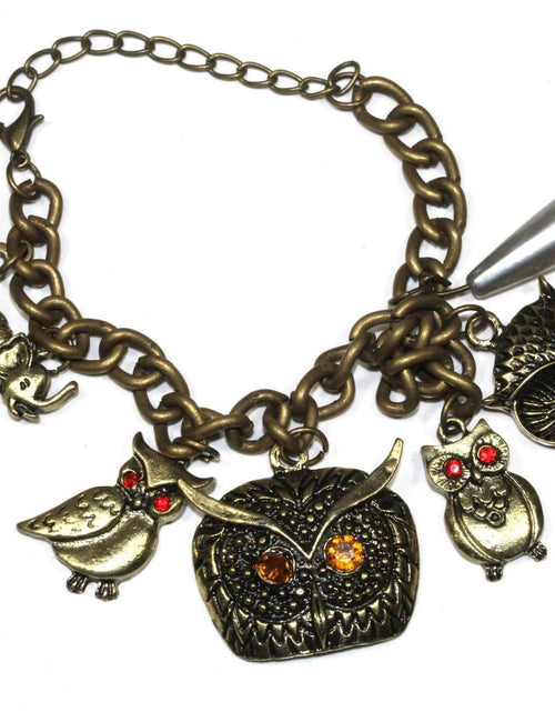 Load image into Gallery viewer, Owl, Elephant &amp; Feather Charm Bracelet
