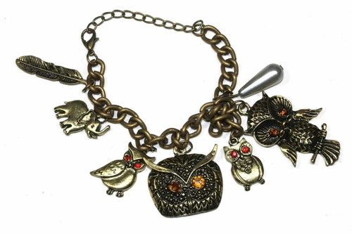 Load image into Gallery viewer, Owl, Elephant &amp; Feather Charm Bracelet
