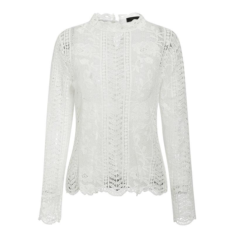 Women Hollow Out Floral Embroidery Cotton Blouse