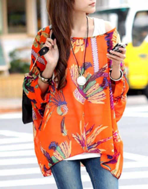 Load image into Gallery viewer, Womens Loose Fit Tropical Print Chiffon Tunic Top
