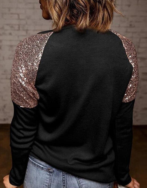 Load image into Gallery viewer, Long Sleeve Patchwork Sequins Blouse
