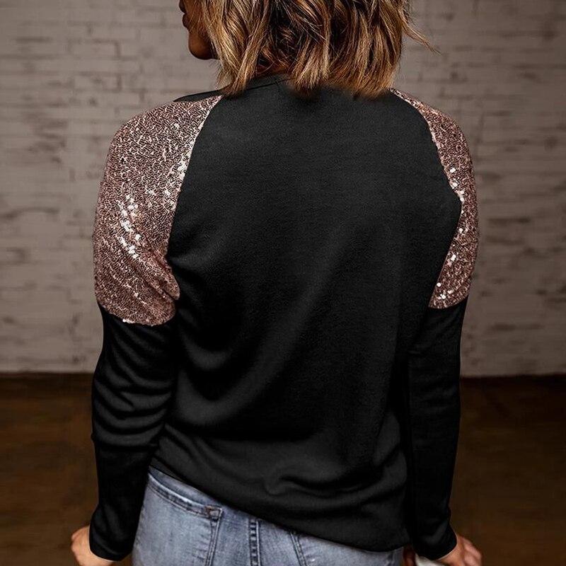 Long Sleeve Patchwork Sequins Blouse