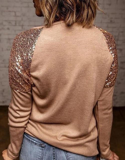 Load image into Gallery viewer, Long Sleeve Patchwork Sequins Blouse
