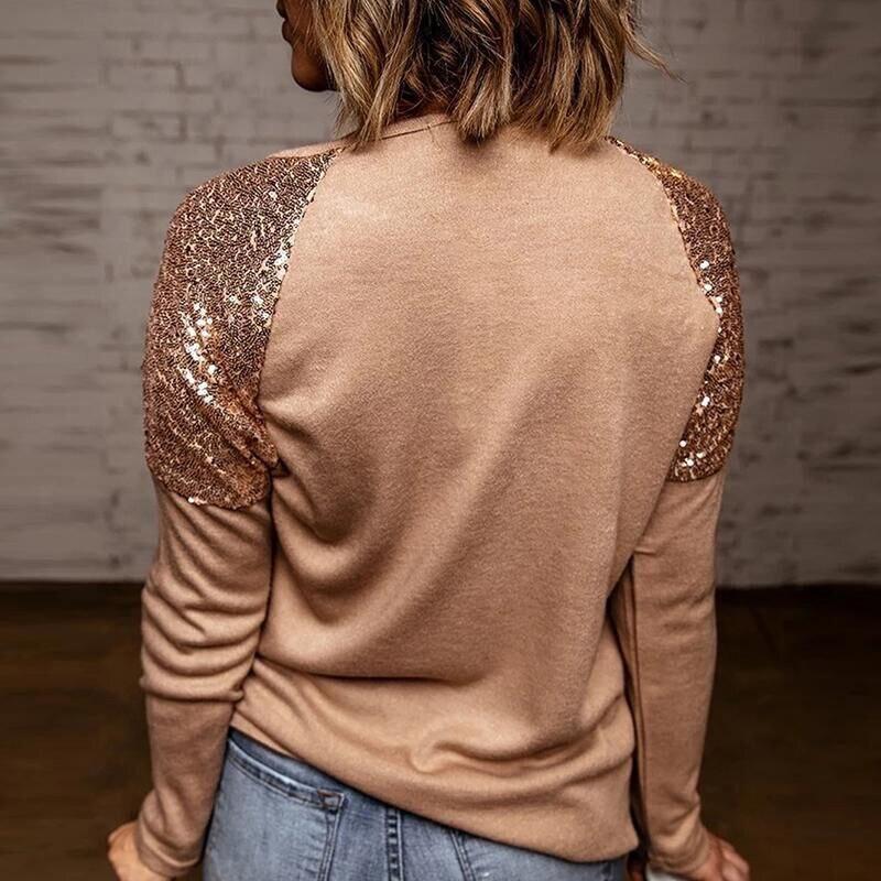 Long Sleeve Patchwork Sequins Blouse