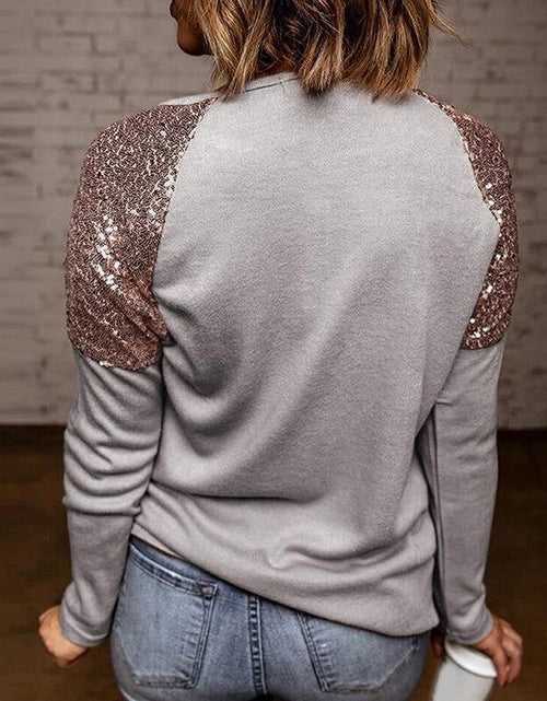 Load image into Gallery viewer, Long Sleeve Patchwork Sequins Blouse
