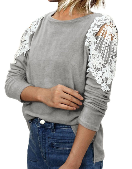 Load image into Gallery viewer, Lace Splicing Hollow Out Long Sleeve Blouse
