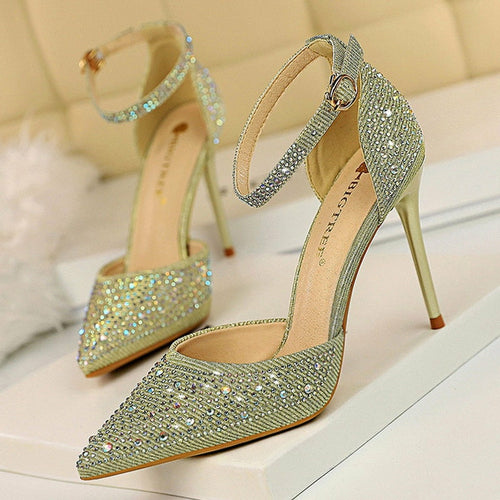 Shiny Rhinestones High Heels Ladies Shoes Women Pumps Stiletto Sandals