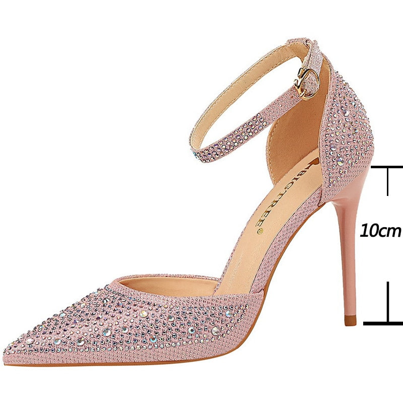 Shiny Rhinestones High Heels Ladies Shoes Women Pumps Stiletto Sandals