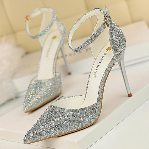 Load image into Gallery viewer, Shiny Rhinestones High Heels Ladies Shoes Women Pumps Stiletto Sandals
