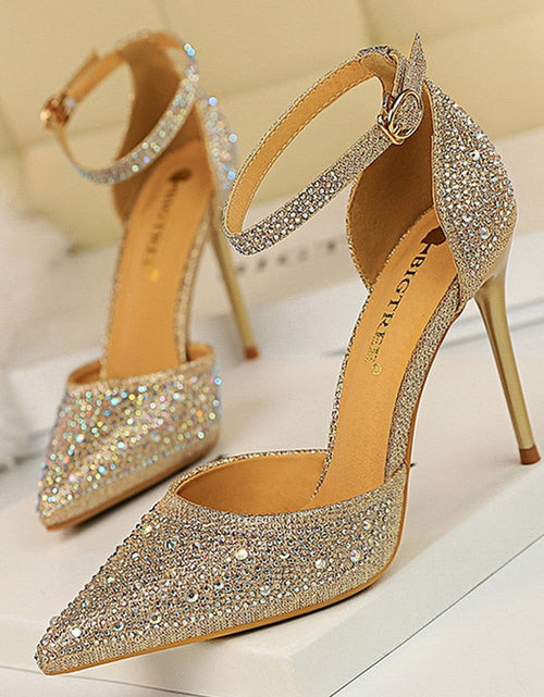 Load image into Gallery viewer, Shiny Rhinestones High Heels Ladies Shoes Women Pumps Stiletto Sandals
