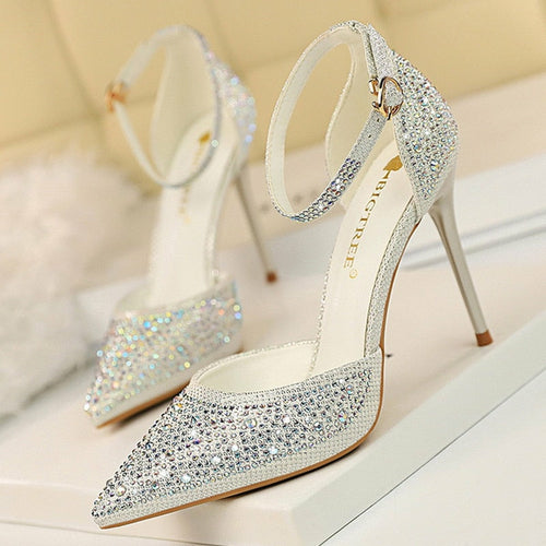 Load image into Gallery viewer, Shiny Rhinestones High Heels Ladies Shoes Women Pumps Stiletto Sandals
