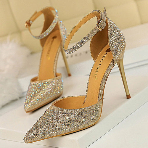 Load image into Gallery viewer, Shiny Rhinestones High Heels Ladies Shoes Women Pumps Stiletto Sandals
