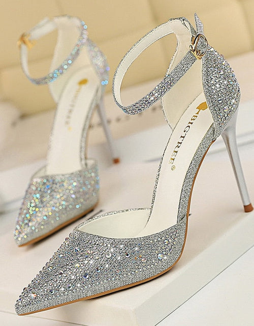 Load image into Gallery viewer, Shiny Rhinestones High Heels Ladies Shoes Women Pumps Stiletto Sandals
