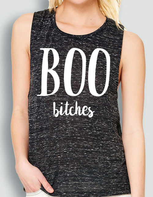 Load image into Gallery viewer, BOO B*tches Halloween Black Marble Muscle Tank Top
