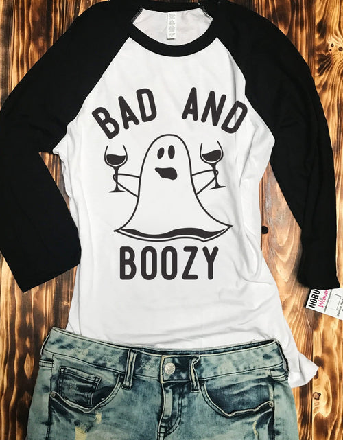 Load image into Gallery viewer, BAD &amp; BOOZY Ghost Glasses Halloween Baseball Tee -
