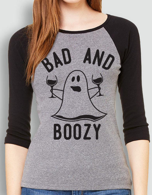 Load image into Gallery viewer, BAD &amp; BOOZY Ghost Glasses Halloween Baseball Tee -
