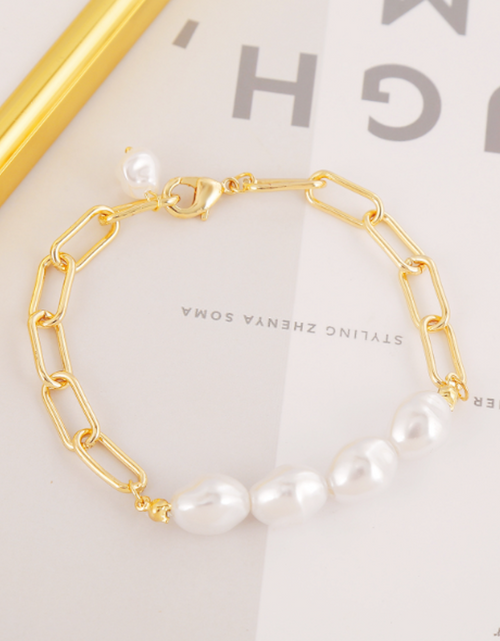 Load image into Gallery viewer, Womens Link Bracelet with Faux Pearl Beads
