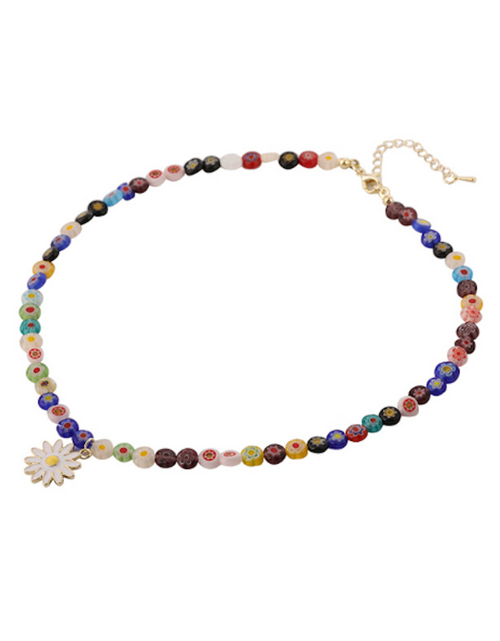 Load image into Gallery viewer, Womens Rainbow Beaded Necklace With Daisy Pendant
