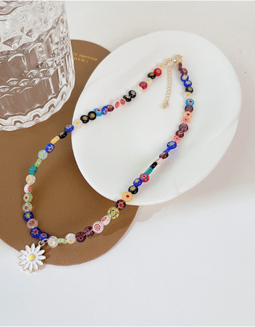 Load image into Gallery viewer, Womens Rainbow Beaded Necklace With Daisy Pendant
