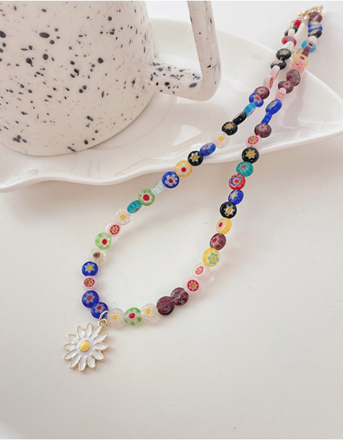 Load image into Gallery viewer, Womens Rainbow Beaded Necklace With Daisy Pendant
