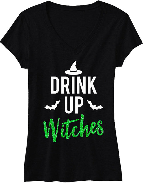 Load image into Gallery viewer, DRINK UP WITCHES Halloween Shirt with Green Glitter Print
