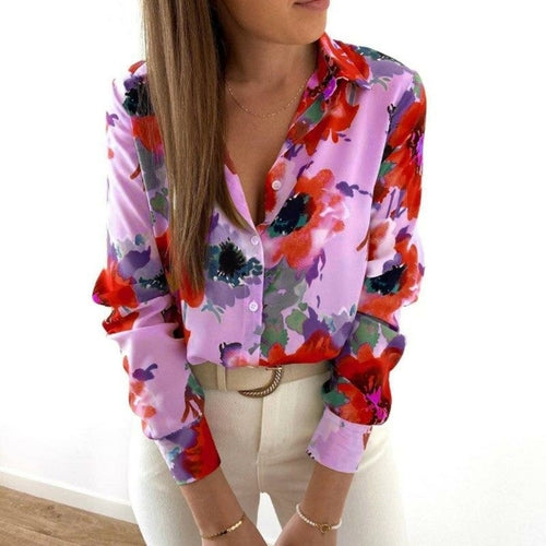 Long Sleeve Lapel Button Blouse Shirt