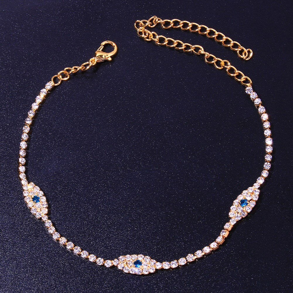 Vintage Bule Evil Eye Anklet Bracelet Beach Women Crystal Anklet