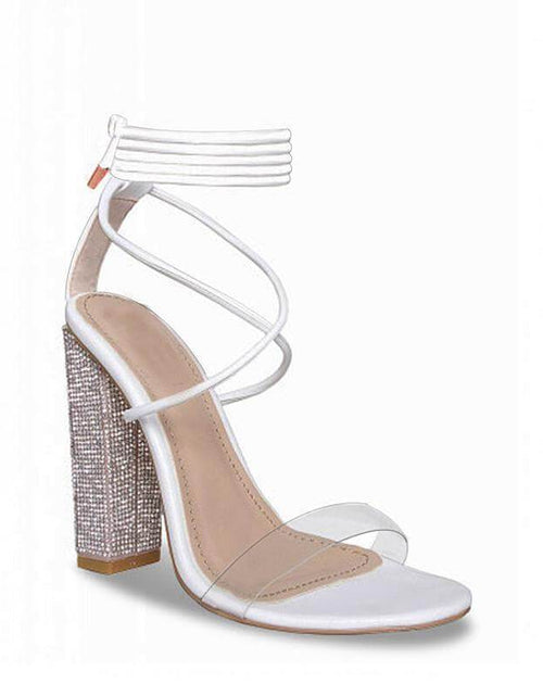 Load image into Gallery viewer, White Transparent Belt Thick-heeled High-heeled Sandals with Open-toed
