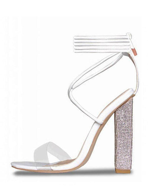 Load image into Gallery viewer, White Transparent Belt Thick-heeled High-heeled Sandals with Open-toed
