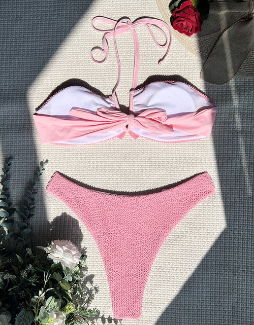 Load image into Gallery viewer, Textured Frill Swimwear Halter Bathing Suit
