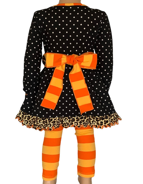 Load image into Gallery viewer, AnnLoren Girls&#39; Halloween Orange Pumpkin Polka Dot Dress &amp; Leggings
