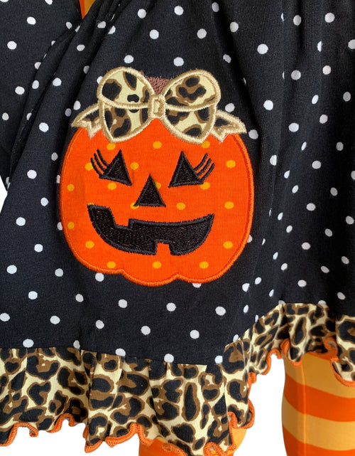 Load image into Gallery viewer, AnnLoren Girls&#39; Halloween Orange Pumpkin Polka Dot Dress &amp; Leggings
