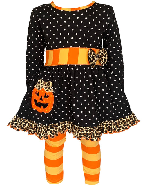 Load image into Gallery viewer, AnnLoren Girls&#39; Halloween Orange Pumpkin Polka Dot Dress &amp; Leggings
