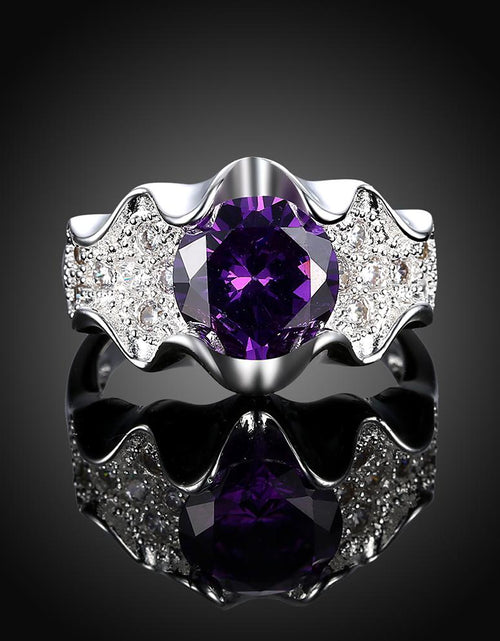 Load image into Gallery viewer, Silver Plating Purple Stone  Pav&#39;e Cluster Ring
