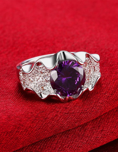 Load image into Gallery viewer, Silver Plating Purple Stone  Pav&#39;e Cluster Ring
