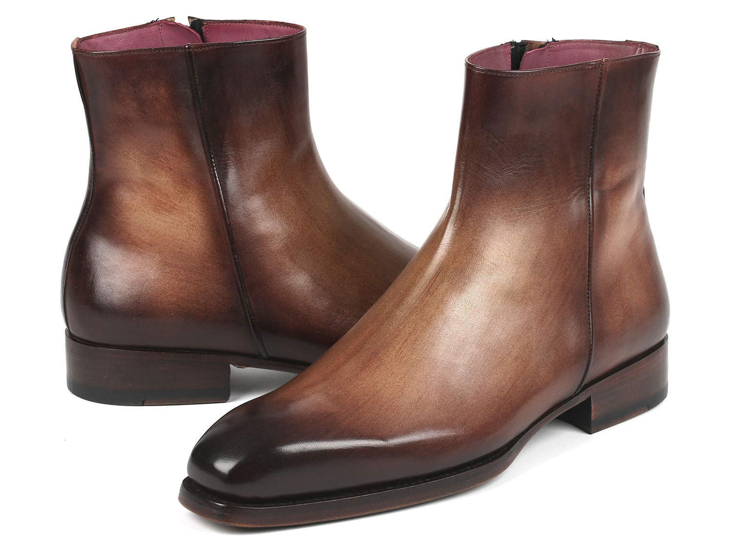 Paul Parkman Brown Burnished Side Zipper Boots Goodyear Welted