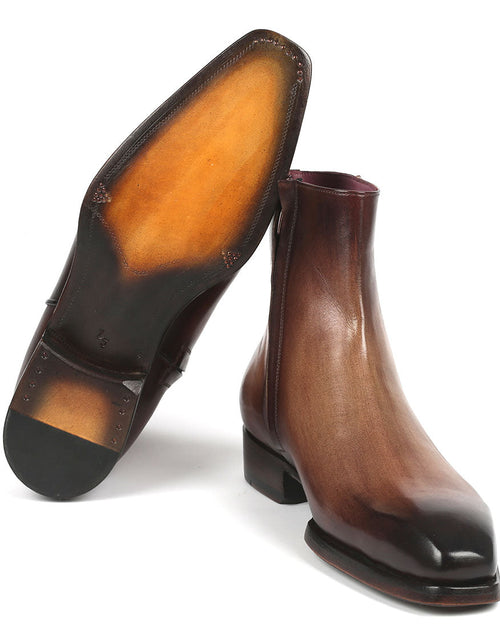 Load image into Gallery viewer, Paul Parkman Brown Burnished Side Zipper Boots Goodyear Welted
