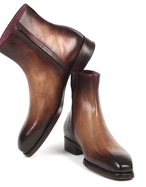 Load image into Gallery viewer, Paul Parkman Brown Burnished Side Zipper Boots Goodyear Welted
