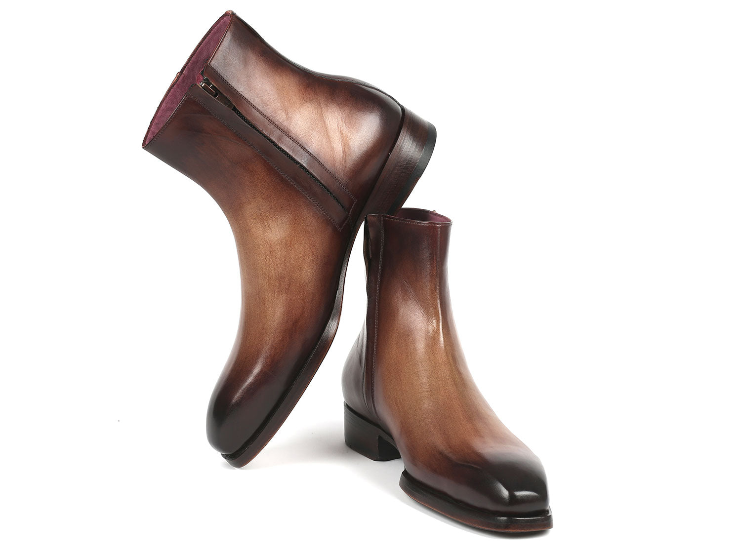 Paul Parkman Brown Burnished Side Zipper Boots Goodyear Welted