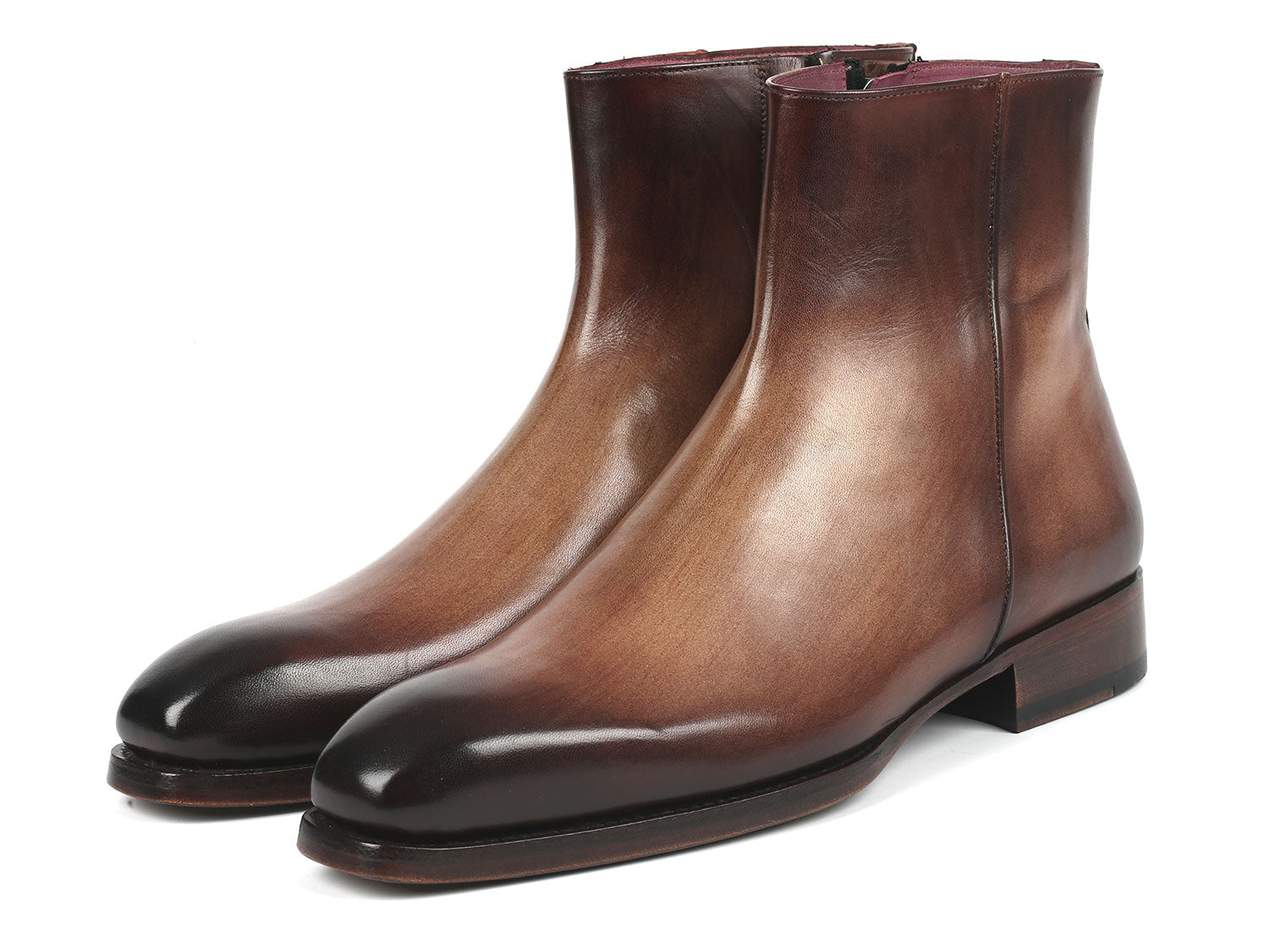 Paul Parkman Brown Burnished Side Zipper Boots Goodyear Welted