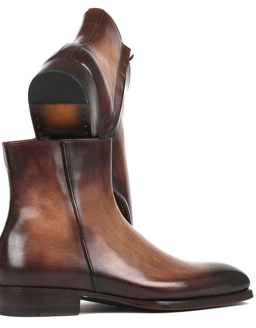 Load image into Gallery viewer, Paul Parkman Brown Burnished Side Zipper Boots Goodyear Welted
