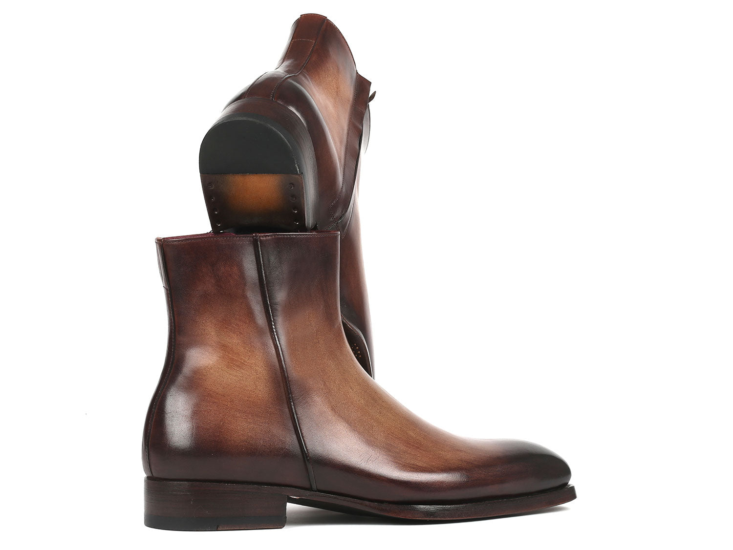 Paul Parkman Brown Burnished Side Zipper Boots Goodyear Welted