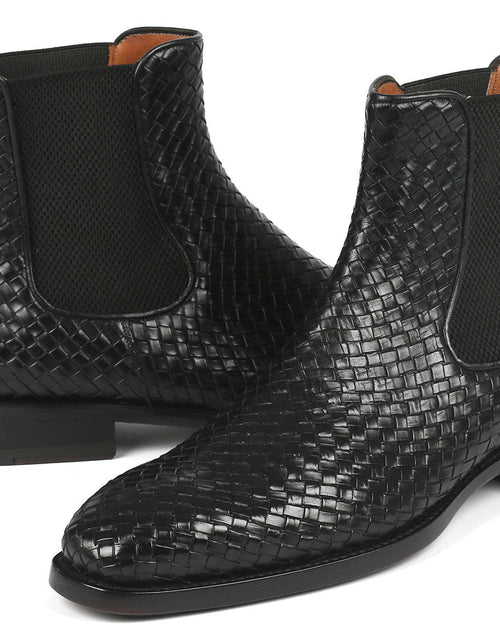 Load image into Gallery viewer, Paul Parkman Black Woven Leather Chelsea Boots (ID#92WN87-BLK)
