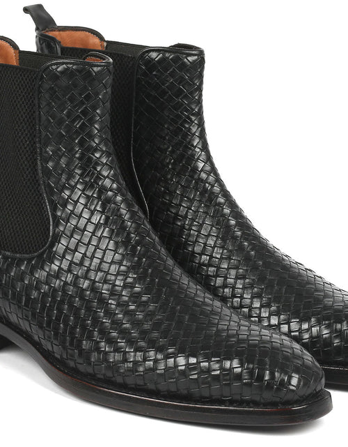 Load image into Gallery viewer, Paul Parkman Black Woven Leather Chelsea Boots (ID#92WN87-BLK)
