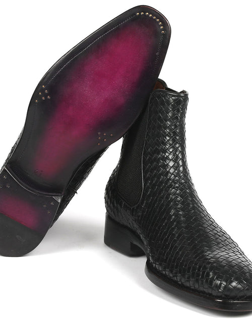 Load image into Gallery viewer, Paul Parkman Black Woven Leather Chelsea Boots (ID#92WN87-BLK)
