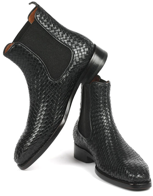 Load image into Gallery viewer, Paul Parkman Black Woven Leather Chelsea Boots (ID#92WN87-BLK)
