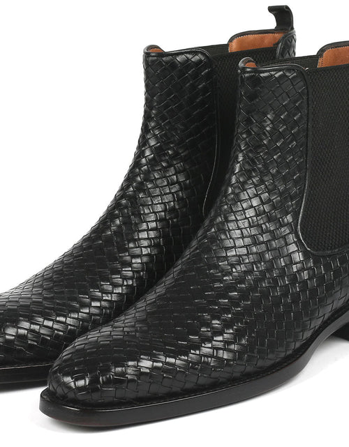 Load image into Gallery viewer, Paul Parkman Black Woven Leather Chelsea Boots (ID#92WN87-BLK)
