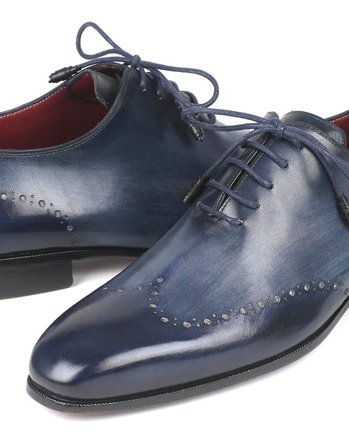 Load image into Gallery viewer, Paul Parkman Men&#39;s Navy Burnished Wingtip Oxfords (ID#84NT56)
