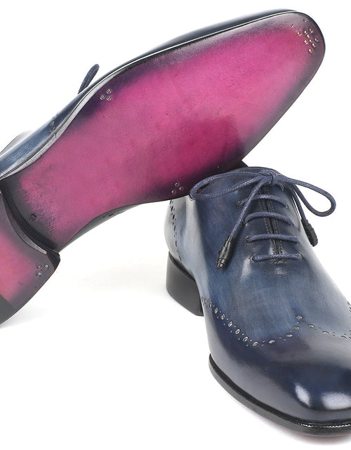 Load image into Gallery viewer, Paul Parkman Men&#39;s Navy Burnished Wingtip Oxfords (ID#84NT56)
